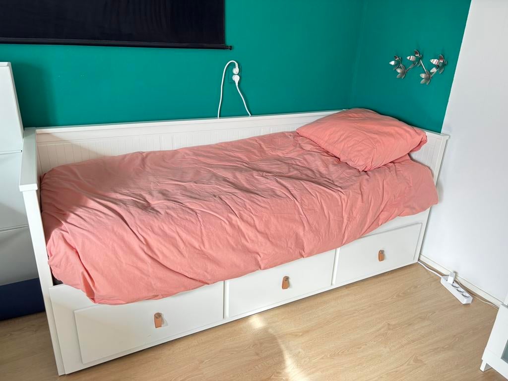 IKEA HEMNES bedbank met 3 lades, Ophalen, Verstelbaar, Wit, Tweepersoons