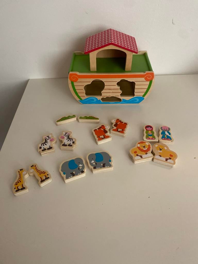 Houten Ark van Noach met dieren en figuren, Ophalen of Verzenden, Zo goed als nieuw, Overige typen