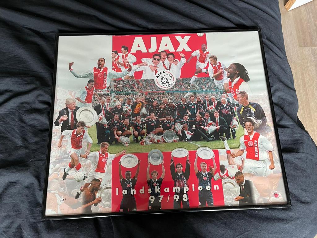 Ajax landskampioen 1997-1998 collage/poster + certificaat, Ophalen, Zo goed als nieuw, Ajax, Poster, Plaatje of Sticker