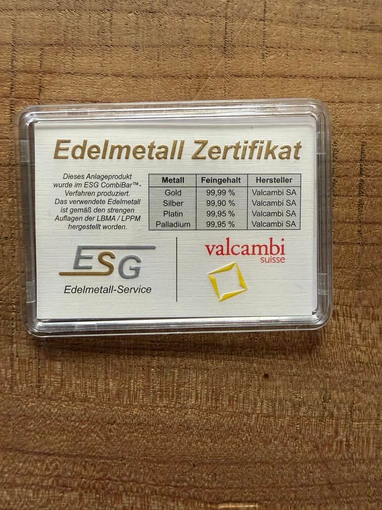 Valcambi CombiBar Quattro Preziosi - Goud, Zilver, Platina,, Ophalen of Verzenden, Goud