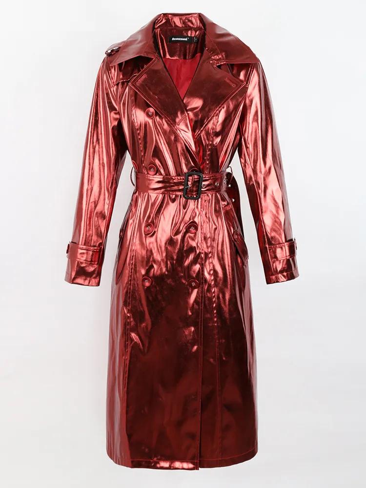 Rode glimmende dames regenjas trenchcoat lange jas leren, Verzenden, Maat 46/48 (XL) of groter, Nieuw, Overige thema's