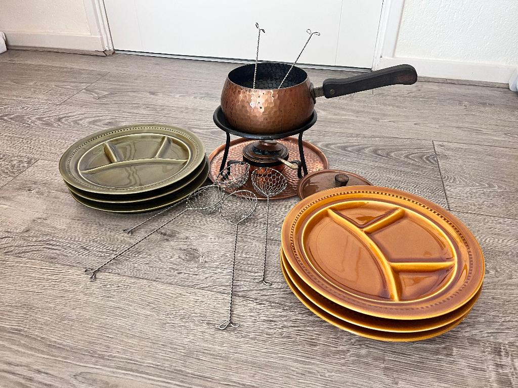 koperen fondue set, Ophalen, Gebruikt, Brander, Fondueset