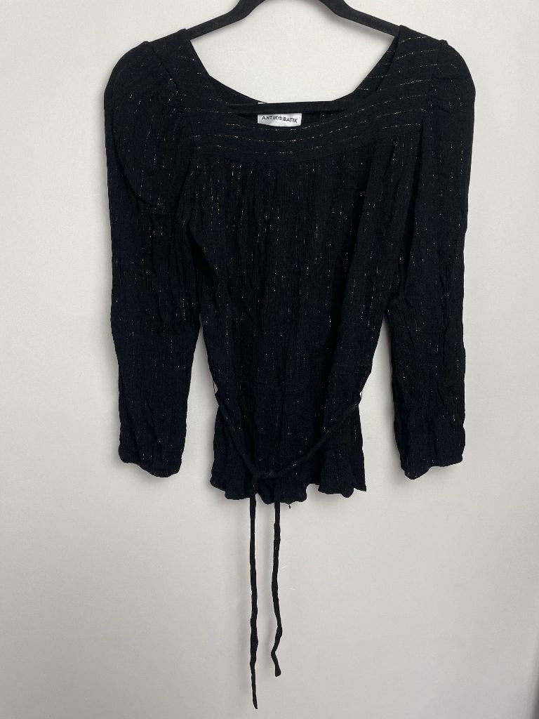 Antik Batik zwarte top met ceintuur zwart met gouddraad M, Kleding | Dames, Maat 38/40 (M), Zwart, Zo goed als nieuw, Rue du Foin, 75003 Paris, France