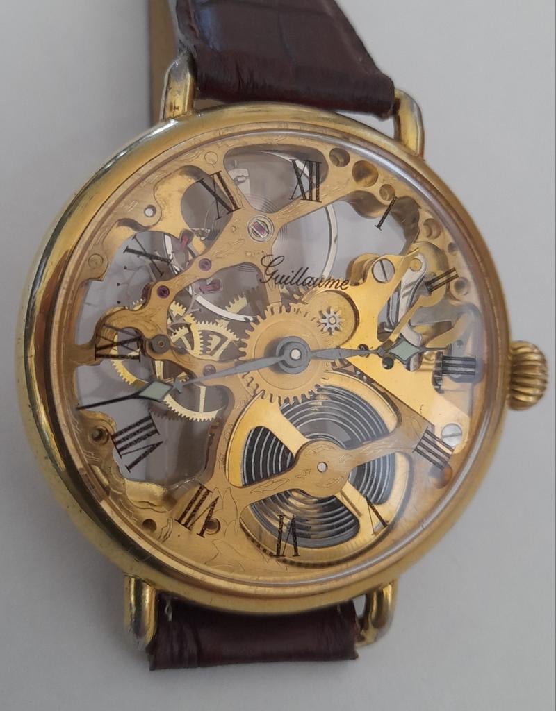 Skelet Horloge Guillaume Goud Verguld opengewerkt Antiek, Ophalen of Verzenden, Overige merken