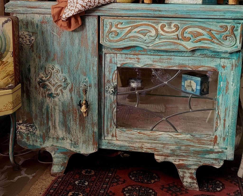 Shabby/Ibiza/Beachlook/Kastje/Vitrinekastje/Drankkastje, Ophalen of Verzenden