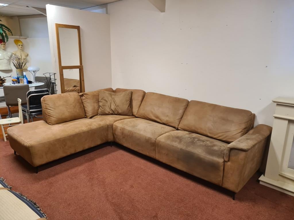 Hoekbank kleur cognac, Huis en Inrichting, Ophalen, Gebruikt, Leer