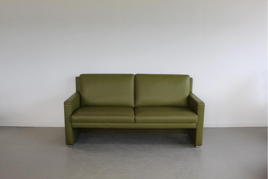 1x Leolux Timandra Bank 2,5 zits/172cm Groen Leder - Staal, Niet ingevuld, Gebruikt, Minder dan 75 cm, 150 tot 200 cm