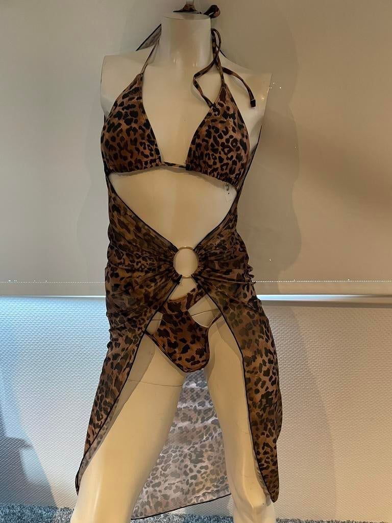 Gevlekte bikini maat s met bijpassend pareo jurkje, Ophalen of Verzenden, Zo goed als nieuw, Bruin, Bikini