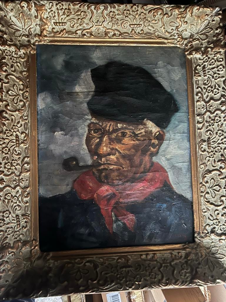 Antiek Schilderij: Visser met Pijp (ca. 1900), Ophalen of Verzenden