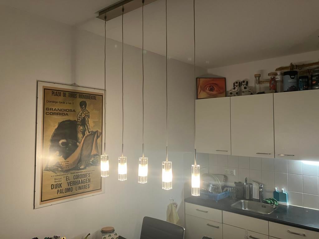 Eglo 88847 Alessa Hanglamp 5 glazen kelken op metaal, Ophalen of Verzenden, Gebruikt, Glas, 75 cm of meer