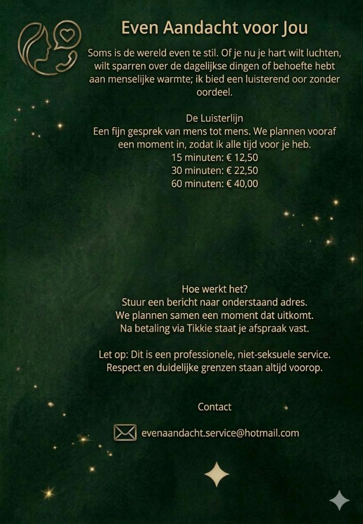Een luisterend oor of een warme knuffel? Even echt contact, Diensten en Vakmensen, Welzijn | Overige