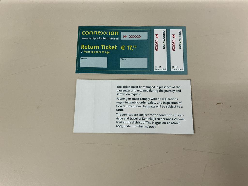 Connexxion Schipholhotelshuttle kaartjes, Ophalen of Verzenden, Zo goed als nieuw