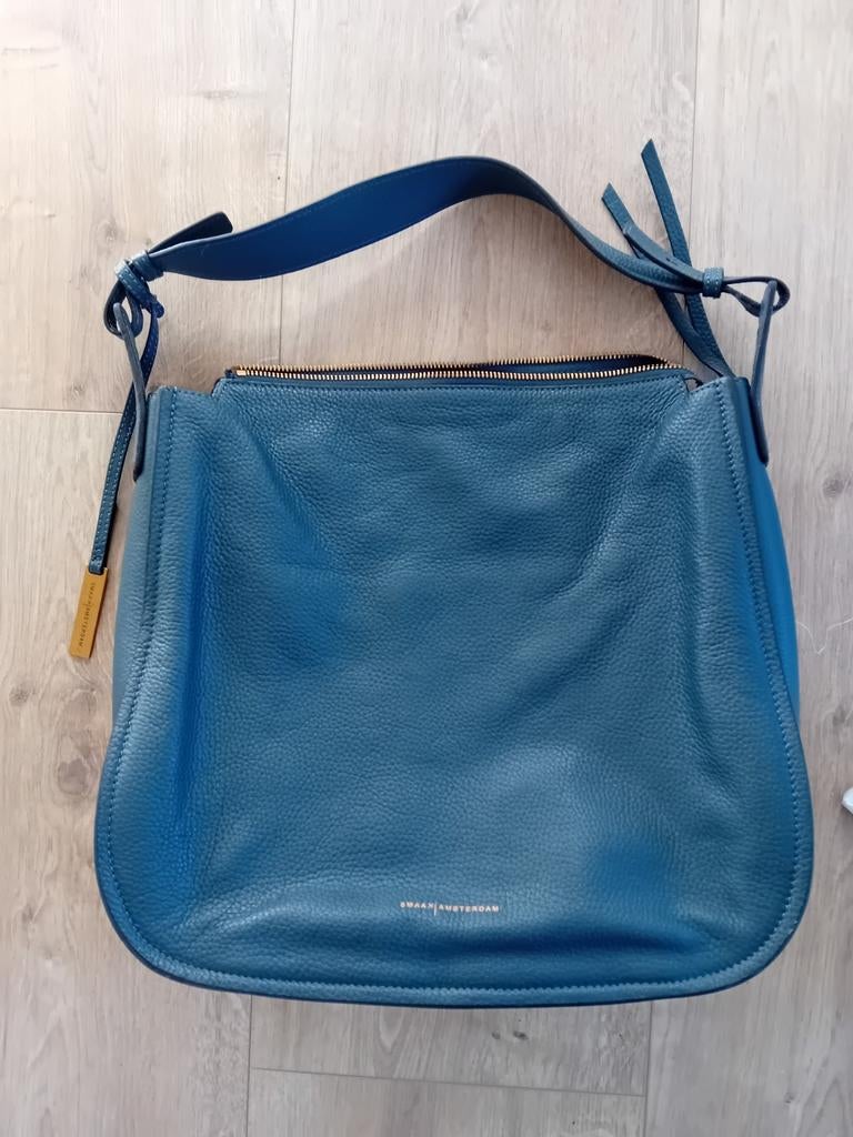 Ruime donkerblauwe echt leren shopper van Smaak Amsterdam, Overige merken, Blauw, Ophalen of Verzenden, Zo goed als nieuw