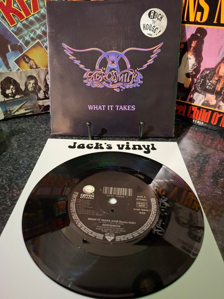 Aerosmith - What It Takes (CHR Remix/Edit) 7 inch vinyl 1990, Ophalen of Verzenden, Zo goed als nieuw, Overige formaten, Poprock