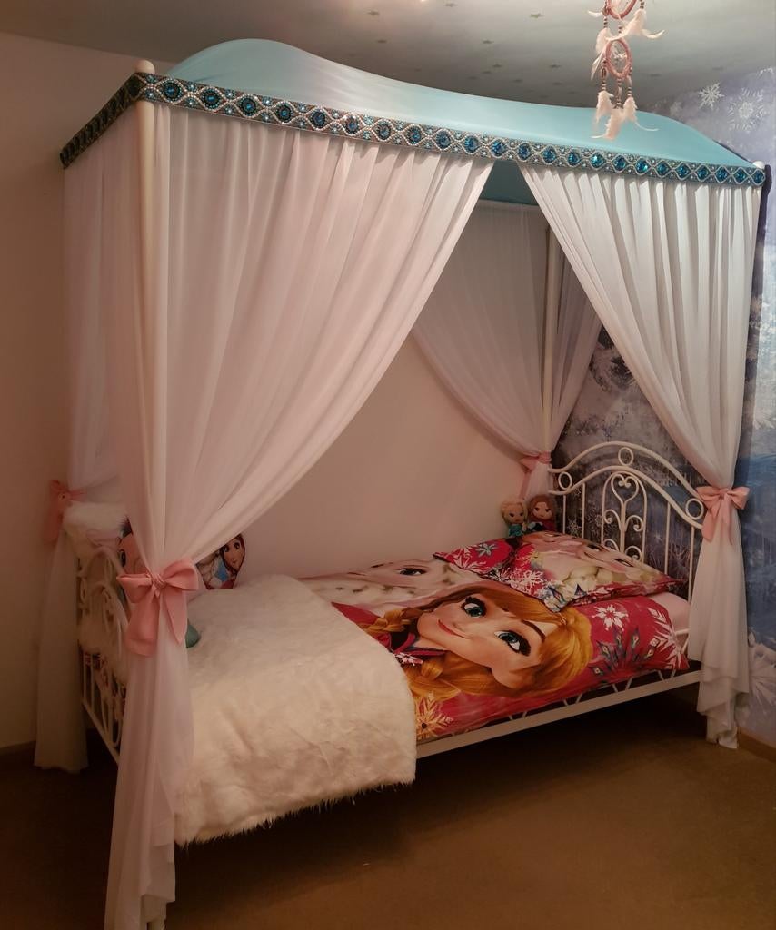 Prachtig 1 persoons metalen hemelbed, 85 tot 100 cm, Gebruikt, 180 cm of meer, Ophalen