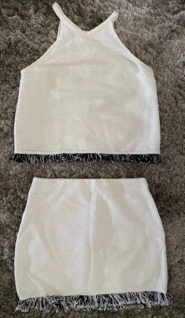 Zara tweed setje wit met franjes - Maat S, Ophalen of Verzenden, Zo goed als nieuw, Wit, Zara