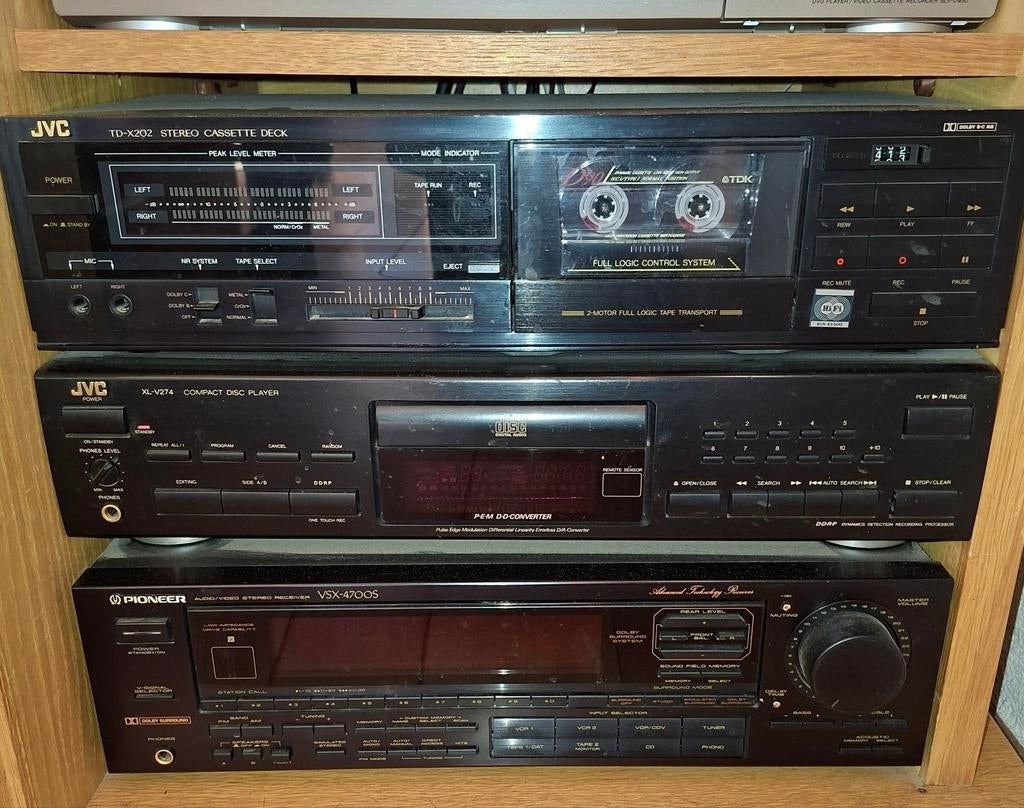 JVC Stereo Cassettedeck, CD-speler en Pioneer Receiver, Gebruikt, JVC, Cassettedeck, Losse componenten