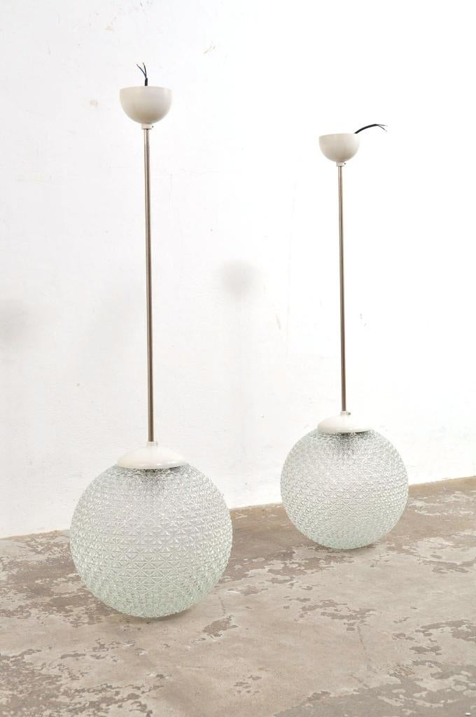 Vintage bollampen kristalglas hanglamp lamp jaren 60, Ophalen of Verzenden, Gebruikt, 75 cm of meer