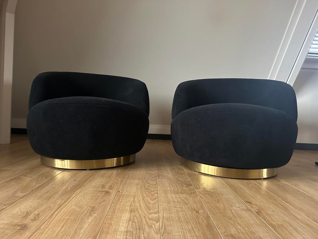 2x Richmond Teddy Draaifauteuil Zwart/Goud., Huis en Inrichting, Ophalen, Zo goed als nieuw, Stof, 75 tot 100 cm