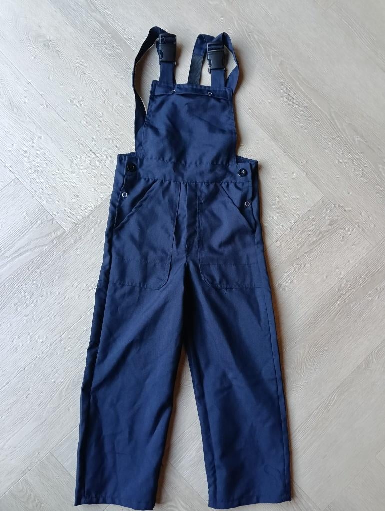 carnaval blauwe overall - tuinbroek maat 116, Kinderen en Baby's, Carnavalskleding en Verkleedspullen, Ophalen, Zo goed als nieuw