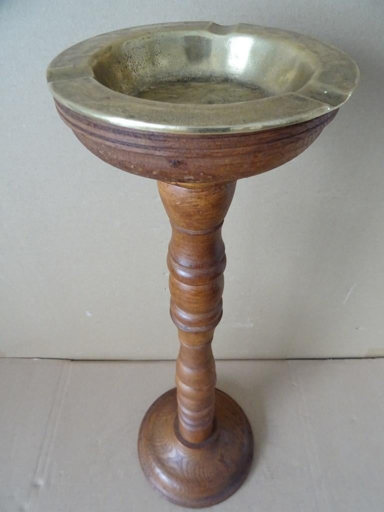 Curiosa rookpaal asbak op houten voet 56cm antiek of vintage, Ophalen of Verzenden