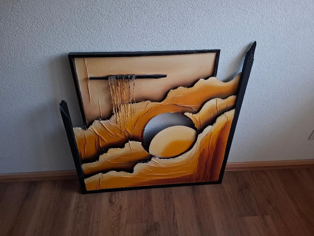 Muurkunst ondergaande zon hout 3d, Ophalen, Overige typen, Zo goed als nieuw, 75 tot 100 cm