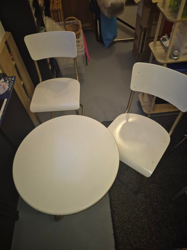 Vintage buisframe tafel met stoelen - jaren 50, Ophalen, Gebruikt, Twee, Wit