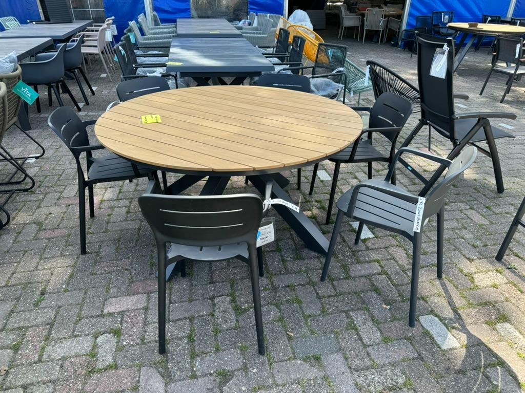 tuintafel arezzo 150 cm met Stapelstoel Calpe zwart, Ophalen, Overige materialen, 6 zitplaatsen, Nieuw