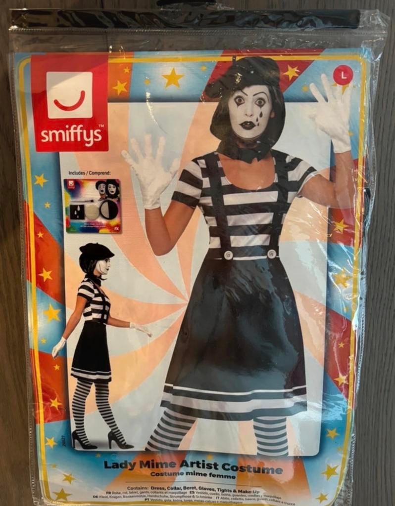 Carnaval mime speler jurk dames, maat L, Ophalen of Verzenden, Nieuw, Maat 38/40 (M), Carnaval