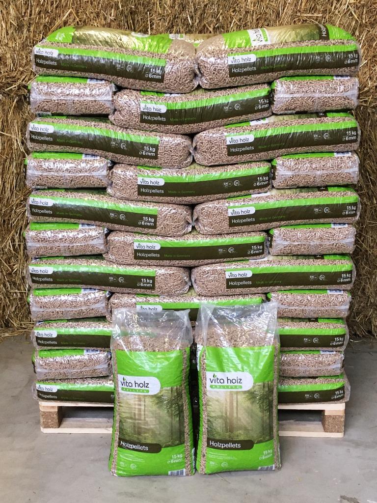 Vita Holz houtpellets 100% Naaldhout 15kg Volle pallet 990kg, Minder dan 3 m³, Ophalen, Overige houtsoorten, Blokken