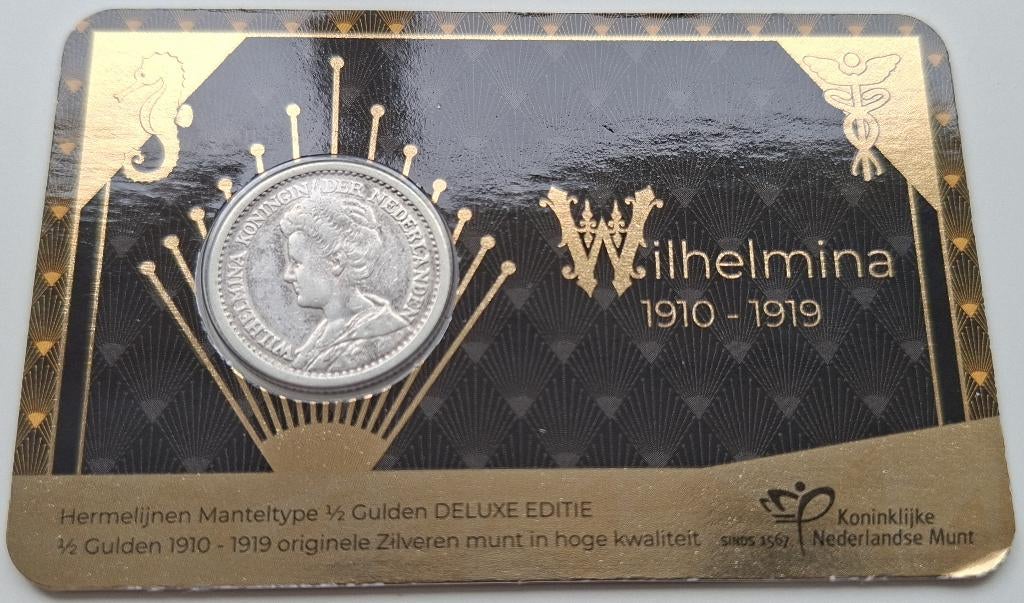 Zilveren ½ Gulden Wilhelmina in coincard 1919, Verzenden, Koningin Wilhelmina, ½ gulden, Losse munt