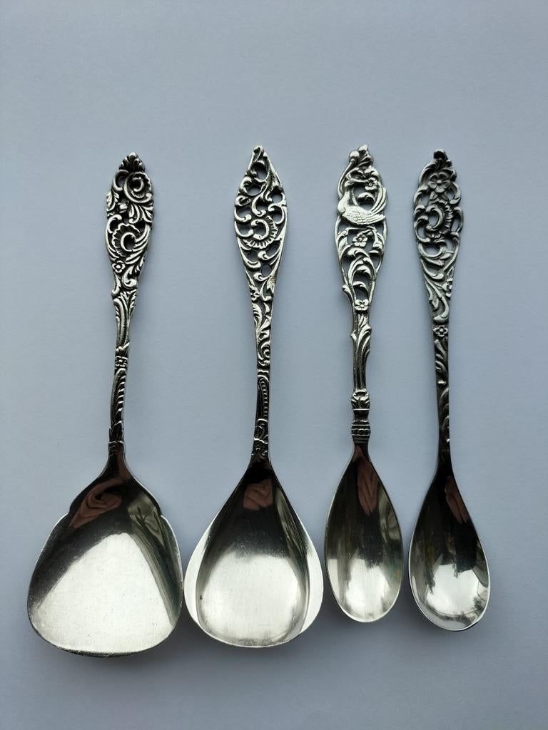 Lepeltjes Ajour suikerlepel verzilverd, Antiek en Kunst, Antiek | Bestek, Ophalen of Verzenden