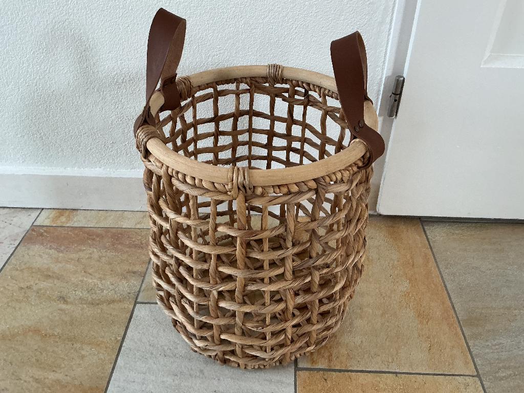 mand met leren hengsels, Mand, Rond, Nieuw, Ophalen of Verzenden
