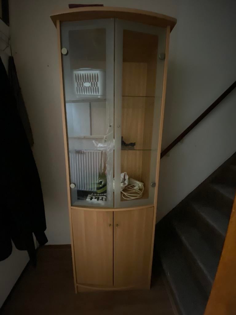 Vitrinekast beuken in prima staat, Ophalen, Overige materialen, Minder dan 50 cm, Gebruikt