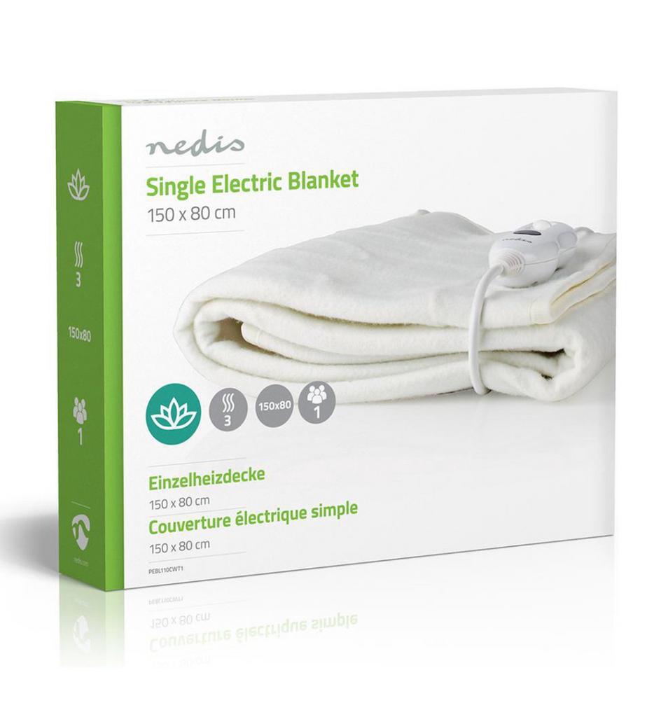 Nedis Elektrische Onderdeken 150x80cm - Wasmachinebestendig, Eenpersoons, Nedis, Wit, Nieuw