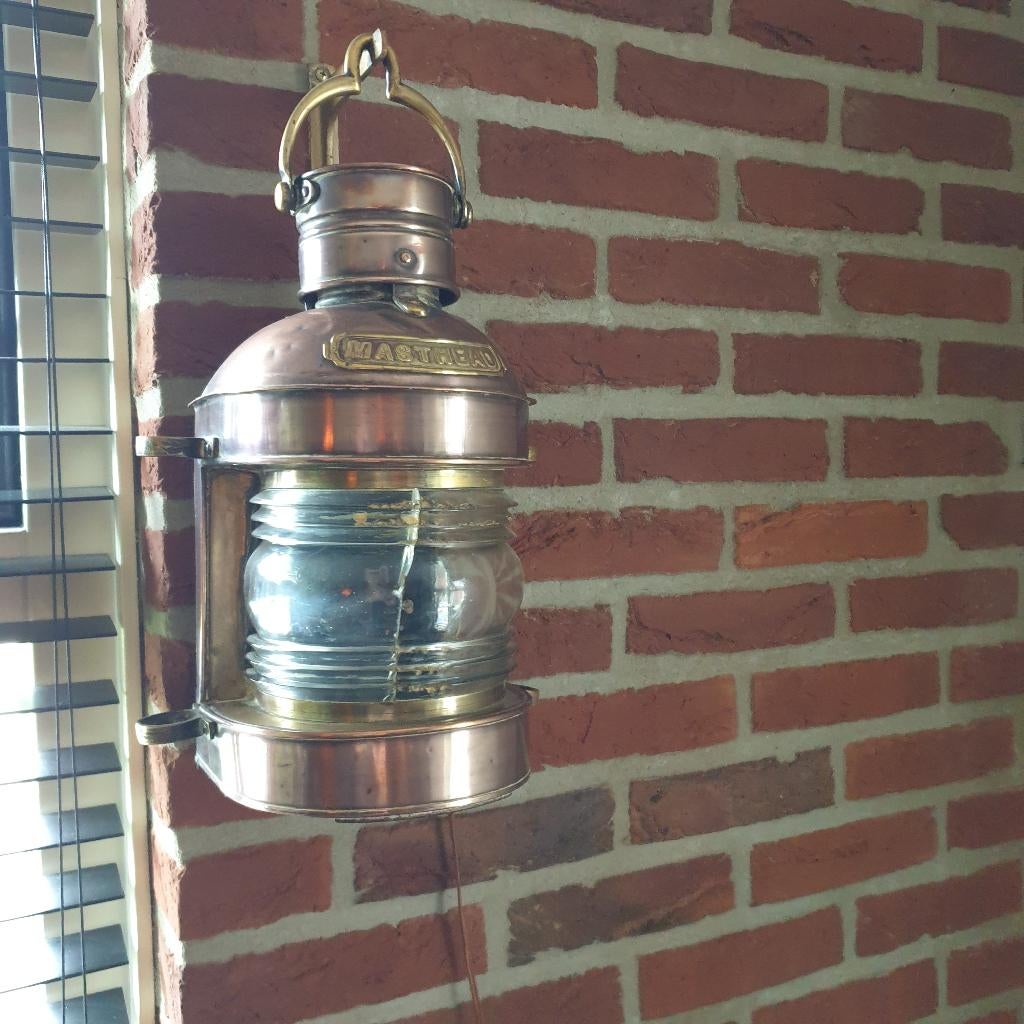 Koperen toplicht als wandlamp, Ophalen of Verzenden, Gebruikt, Glas