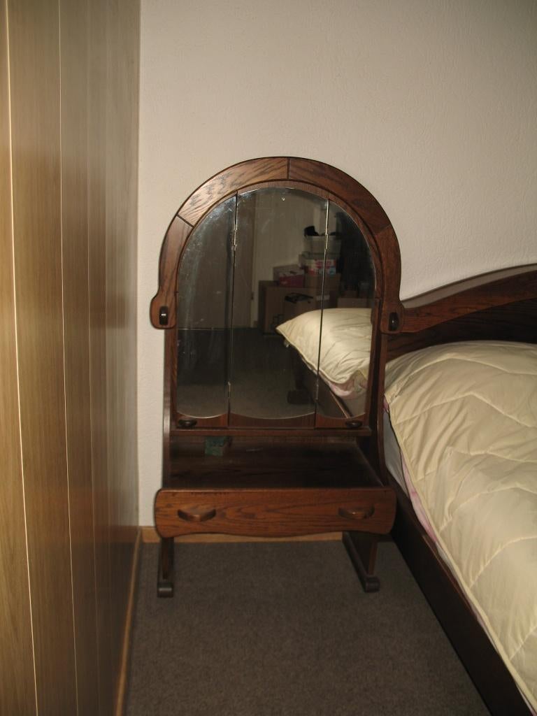 Antiek Hoge Houten Nachtkast +Lade + 3 deurs Spiegel Vintage, Ophalen, Gebruikt, 45 tot 65 cm, 70 cm of meer