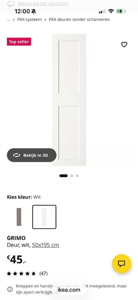 4x Kastdeur  Grimo / Pax serie - wit - 195x49,5, Huis en Inrichting, Kasten | Kledingkasten, Ophalen, Minder dan 50 cm, Zo goed als nieuw