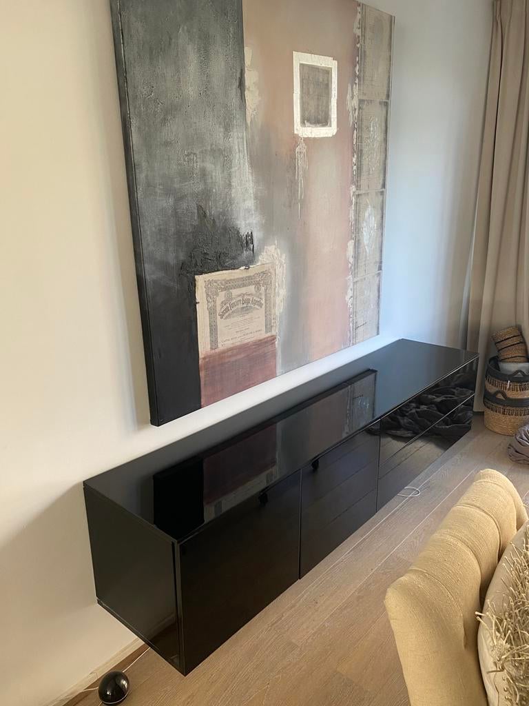 Zwarte hoogglans hangkast dressoir 210x45x45, Ophalen, Gebruikt, 200 cm of meer, Met deur(en)