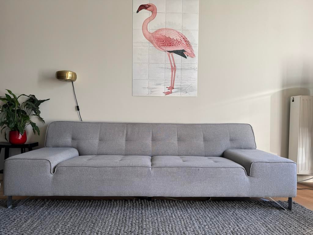 Grijze xooon bank met hocker, Ophalen, Gebruikt, 125 cm of meer, 75 tot 100 cm