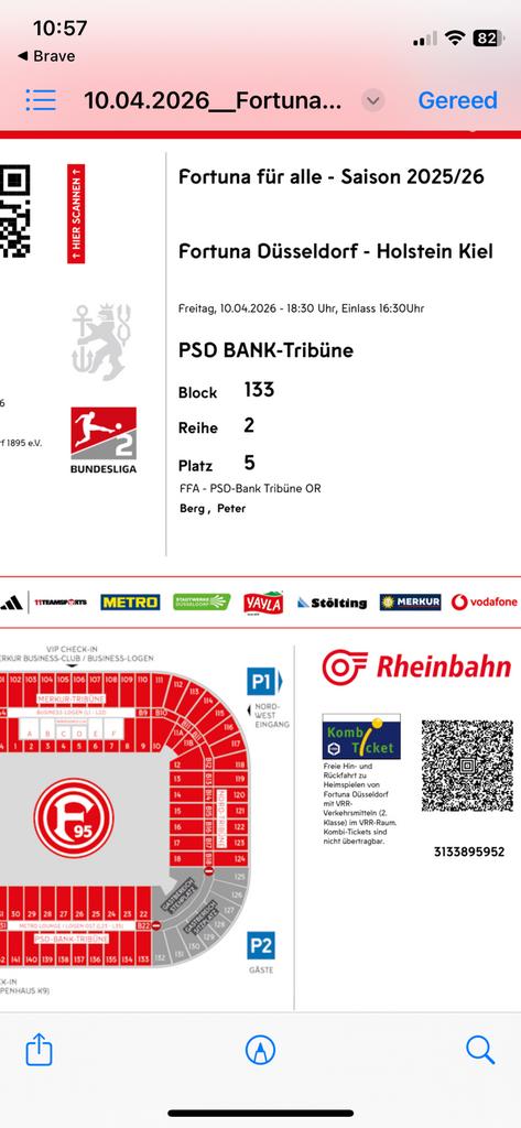 Fortuna dusseldorf - holstein kiel 2 kaarten naast elkaar, Twee personen