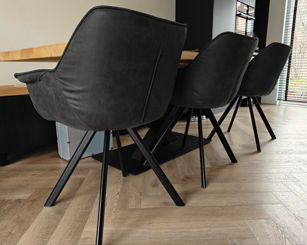 Eetkamerstoelen 3 stuks Antraciet Microfiber Zwarte Poten, Ophalen, Gebruikt, Stof, Grijs