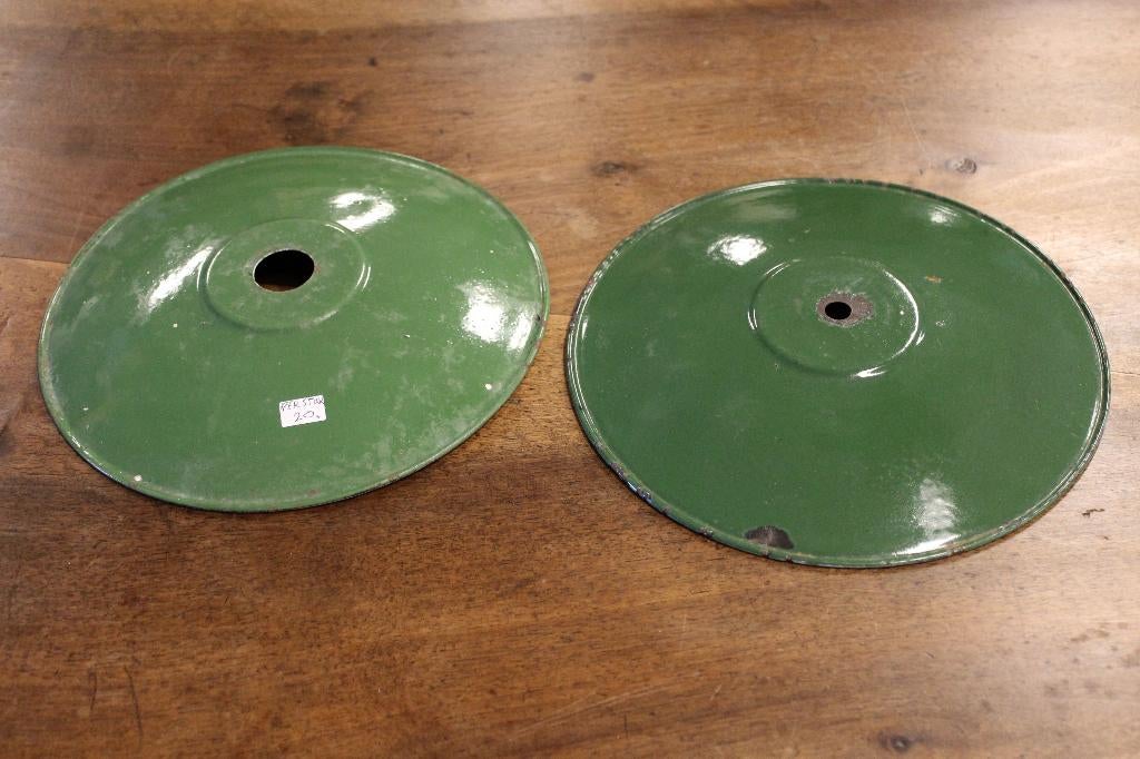 Brocante - Stoere emaille lampschalen!, Gebruikt, Rond, Ophalen of Verzenden, Groen