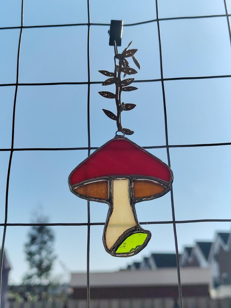 Glas in lood paddenstoeltje, Ophalen of Verzenden