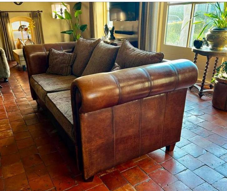 Joris bank schapenleer stoffen bekleding, Gebruikt, Driepersoons, Ophalen of Verzenden, Rechte bank