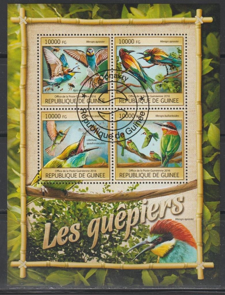 VOGELS = BIJENETER = Mooi bl. v GUINEE-GB-26, Verzenden, Gestempeld, Dier of Natuur