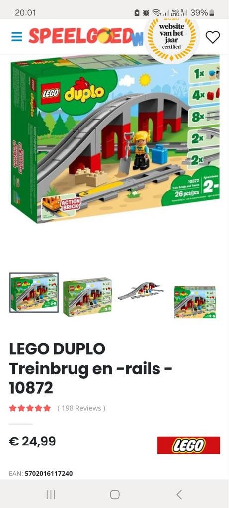 LEGO Duplo Treinbrug en Rails Set #10872 (without box), Kinderen en Baby's, Speelgoed | Duplo en Lego, Ophalen of Verzenden