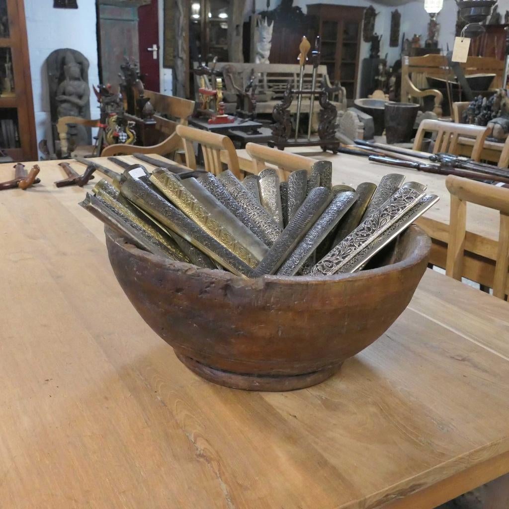 Houten schaal SA1 bak drum Indonesie kom fruitschaal trommel, Ophalen of Verzenden