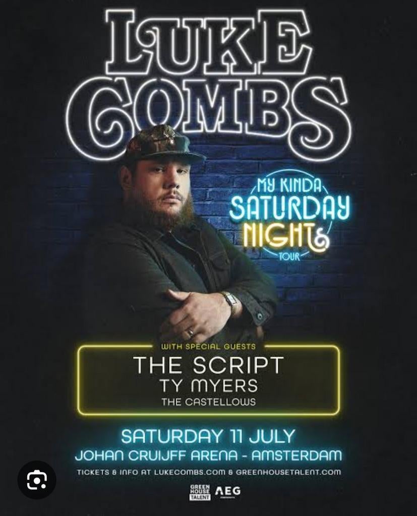 1x Concert ticket Luke Combs, Johan Cruijff ArenA, Tickets en Kaartjes, Eén persoon, Juli