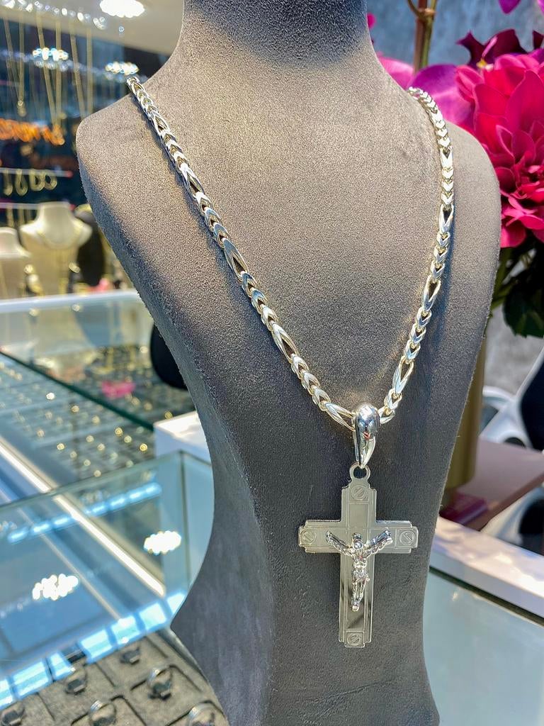 925 Zilveren Vossenstaart Ketting & Kruis, Ophalen of Verzenden, Zo goed als nieuw, Goud, Zilver